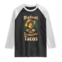 Funny Bigfoot Stole My Tacos Raglan Shirt Sasquatch Taco Lover