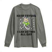 Keep Trying I Can Do This All Day Long Sleeve Shirt Funny Hockey Goalie Cat Gift - Wonder Print Shop