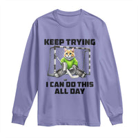Keep Trying I Can Do This All Day Long Sleeve Shirt Funny Hockey Goalie Cat Gift - Wonder Print Shop