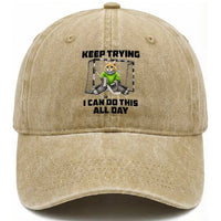 Keep Trying I Can Do This All Day Washed Cotton Baseball Cap Funny Hockey Goalie Cat Gift