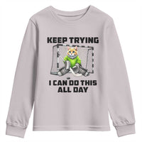 Keep Trying I Can Do This All Day Youth Sweatshirt Funny Hockey Goalie Cat Gift - Wonder Print Shop