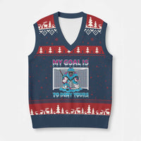 My Goal Is To Deny Yours V-Neck Knit Sweater Vest Goalie Hockey Drip Art Gift - Wonder Print Shop