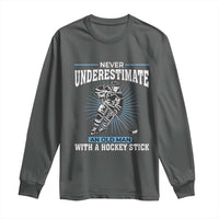 Never Underestimate An Old Man With A Hockey Stick Long Sleeve Shirt Ice Hockey Gift - Wonder Print Shop