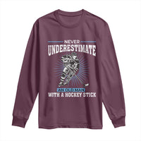 Never Underestimate An Old Man With A Hockey Stick Long Sleeve Shirt Ice Hockey Gift - Wonder Print Shop