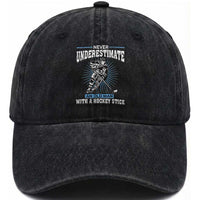 Never Underestimate An Old Man With A Hockey Stick Washed Cotton Baseball Cap Ice Hockey Gift