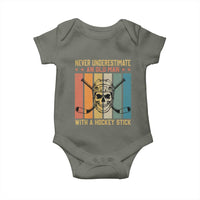 Retro Ice Hockey Player Baby Onesie Funny Never Underestimate An Old Man - Wonder Print Shop