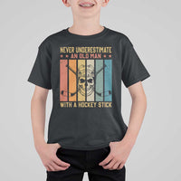 Retro Ice Hockey Player T Shirt For Kid Funny Never Underestimate An Old Man - Wonder Print Shop