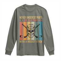 Retro Ice Hockey Player Long Sleeve Shirt Funny Never Underestimate An Old Man - Wonder Print Shop