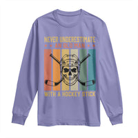 Retro Ice Hockey Player Long Sleeve Shirt Funny Never Underestimate An Old Man - Wonder Print Shop