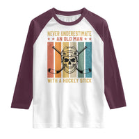 Retro Ice Hockey Player Raglan Shirt Funny Never Underestimate An Old Man - Wonder Print Shop