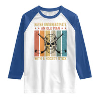 Retro Ice Hockey Player Raglan Shirt Funny Never Underestimate An Old Man - Wonder Print Shop