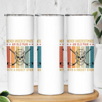 Retro Ice Hockey Player Skinny Tumbler Funny Never Underestimate An Old Man - Wonder Print Shop
