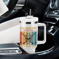 Retro Ice Hockey Player Tumbler With Handle Funny Never Underestimate An Old Man - Wonder Print Shop