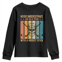 Retro Ice Hockey Player Youth Sweatshirt Funny Never Underestimate An Old Man - Wonder Print Shop