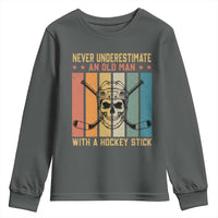 Retro Ice Hockey Player Youth Sweatshirt Funny Never Underestimate An Old Man - Wonder Print Shop