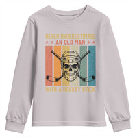 Retro Ice Hockey Player Youth Sweatshirt Funny Never Underestimate An Old Man - Wonder Print Shop