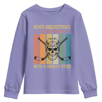 Retro Ice Hockey Player Youth Sweatshirt Funny Never Underestimate An Old Man - Wonder Print Shop