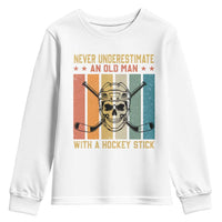 Retro Ice Hockey Player Youth Sweatshirt Funny Never Underestimate An Old Man - Wonder Print Shop