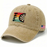 Funny Bigfoot Dart Player Crytid Sunset Retro Vintage Washed Cotton Baseball Cap Dartist Gift