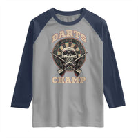 Darts Player Champion Raglan Shirt Skull Dartboard Retro Style - Wonder Print Shop
