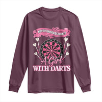 Never Underestimate A Girl Dart Player Gift Idea Long Sleeve Shirt - Wonder Print Shop