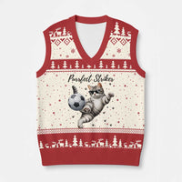 Purrfect Striker V-Neck Knit Sweater Vest Funny Cat Soccer Player Gift