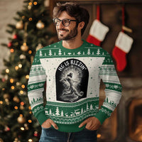 He Is Rizzin Ugly Christmas Sweater Funny Christian Faith Soccer Player Gift
