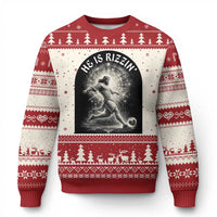 He Is Rizzin Ugly Christmas Sweater Funny Christian Faith Soccer Player Gift