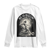 He Is Rizzin Long Sleeve Shirt Funny Christian Faith Soccer Player Gift