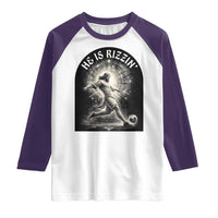 He Is Rizzin Raglan Shirt Funny Christian Faith Soccer Player Gift