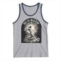 He Is Rizzin Tank Top Funny Christian Faith Soccer Player Gift