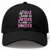 This Girl Runs On Jesus And Soccer Baseball Cap Christian Soccer Mom