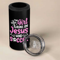 This Girl Runs On Jesus And Soccer 4 in 1 Can Cooler Tumbler Christian Soccer Mom