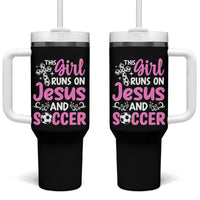 This Girl Runs On Jesus And Soccer Tumbler With Handle Christian Soccer Mom