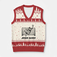 Jesus Saves V-Neck Knit Sweater Vest Funny Christian Soccer Goalie