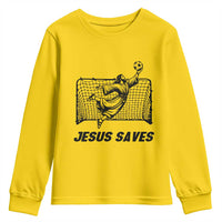 Jesus Saves Youth Sweatshirt Funny Christian Soccer Goalie