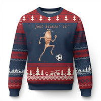 Just Kickin It Ugly Christmas Sweater Funny Marcus The Worm Soccer Meme