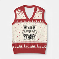 My God Is Stronger Than Melanoma V-Neck Knit Sweater Vest Religious Cancer Support
