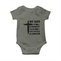 My God Is Stronger Than Melanoma Baby Onesie Christian Cancer Support