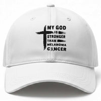 My God Is Stronger Than Melanoma Baseball Cap Christian Cancer Support