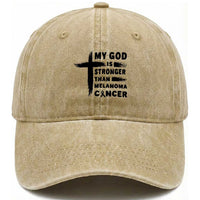 My God Is Stronger Than Melanoma Washed Cotton Baseball Cap Christian Cancer Support