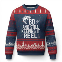 Personalized 60th Birthday Fishing Ugly Christmas Sweater Custom Number Bday Still Keeping It Reel