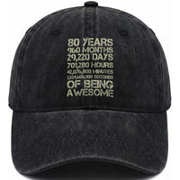Vintage 80th Birthday Gift Washed Cotton Baseball Cap 80 Years Of Being Awesome