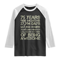 Vintage 75th Milestone Birthday Raglan Shirt 75 Years Of Being Awesome