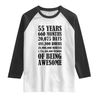 55th Milestone Birthday Raglan Shirt 55 Years Of Being Awesome Graphic