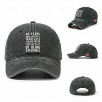 40 Years of Being Awesome Washed Cotton Baseball Cap Vintage 1986 Fortieth Birthday Graphic