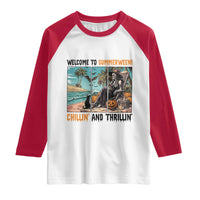 Welcome To Summerween Chillin And Thrillin Raglan Shirt Spooky Beach Party Gift