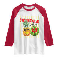 Funny Summerween Fruit Raglan Shirt Spooky Pineapple Watermelon Graphic