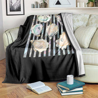 Striped Glitter Oyster Shell Throw Blanket Coastal Summer Ocean Gift