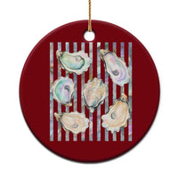 Striped Glitter Oyster Shell Ceramic Ornament Coastal Summer Ocean Gift